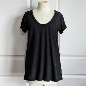 James Perse Tee Short Sleeve Deep Scoop Neck Slub Knit Black L (3) NWT